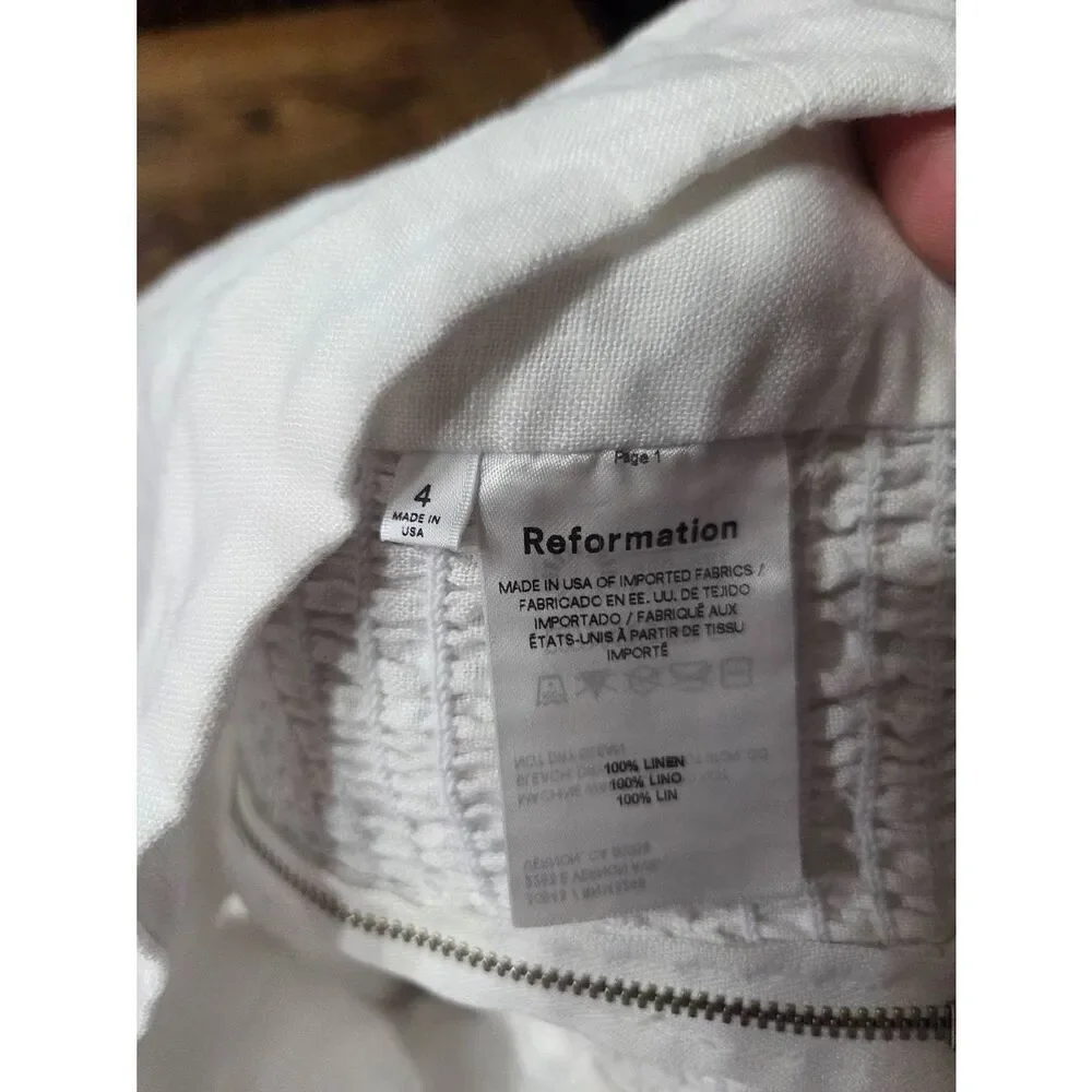 Reformation White Linen Puff Sleeve  Square Neckline Top Sz 4